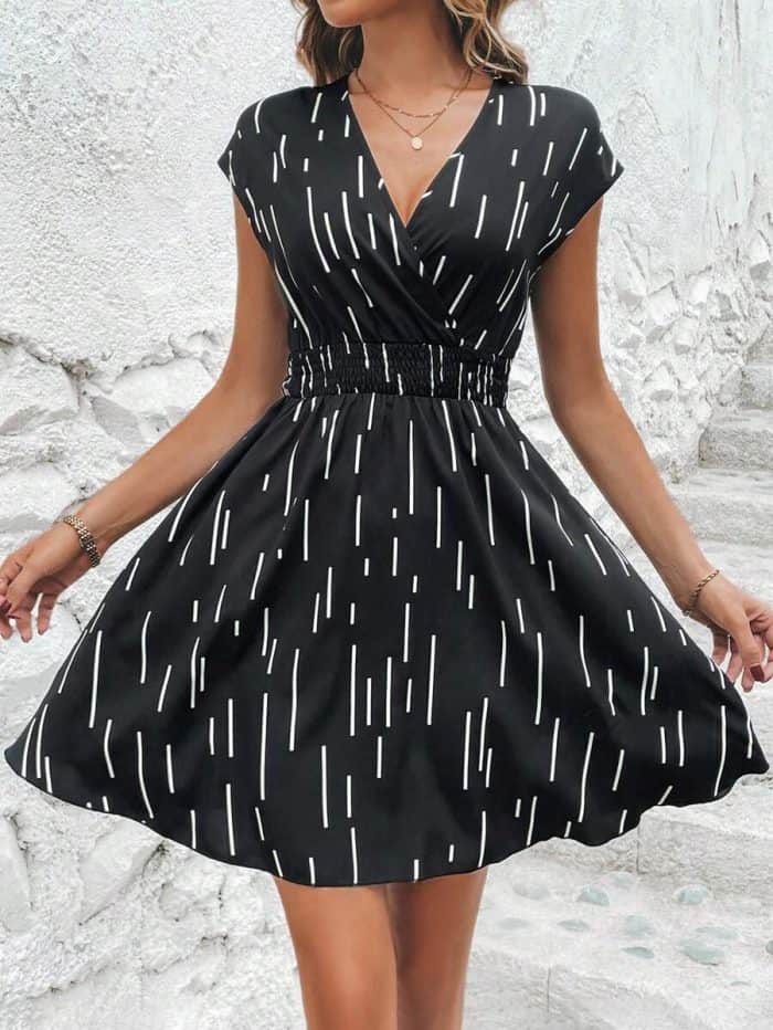 Striped Print Surplice Neck Dress - Image 5