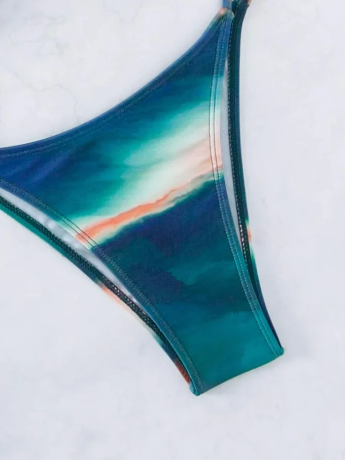Tie Dye Drawstring Bikini Swimsuit With Cover Up - Image 3