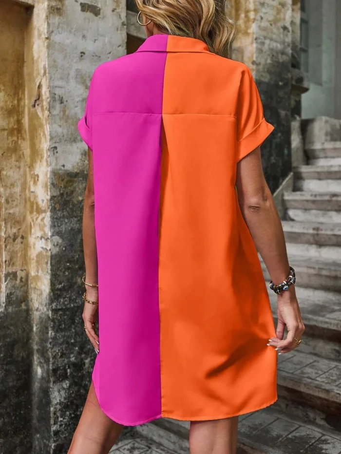 Two Tone Batwing Sleeve Shirt Dress - Image 2