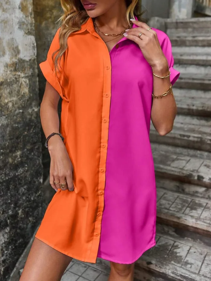 Two Tone Batwing Sleeve Shirt Dress - Image 3