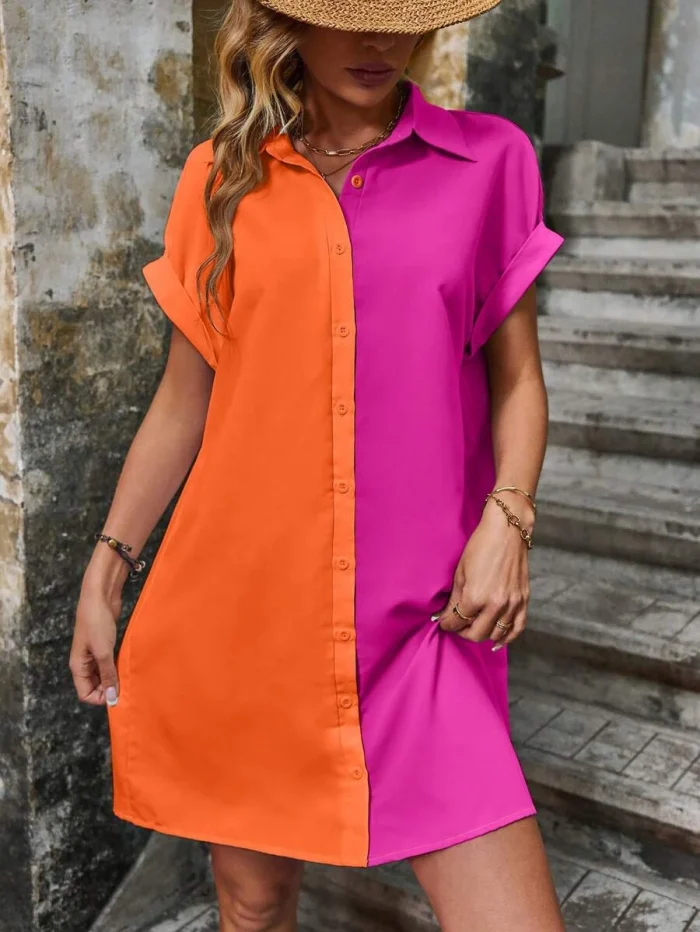 Two Tone Batwing Sleeve Shirt Dress - Image 5