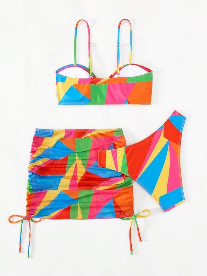 Allover Print Bikini Swimsuit With Beach Skirt - Image 4