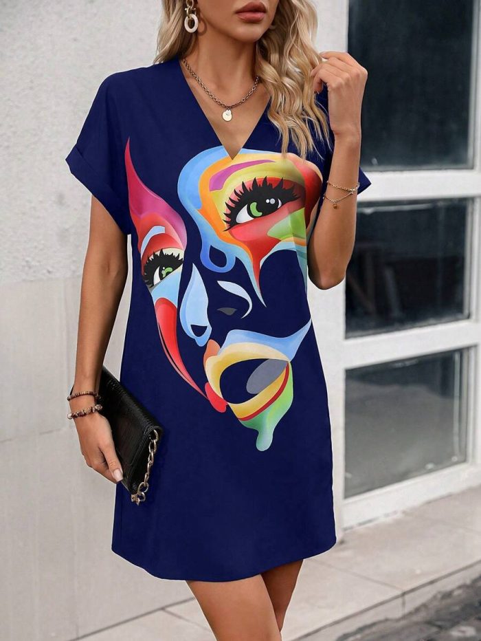 Figure Graphic Batwing Sleeve Tunic Dress - Image 3