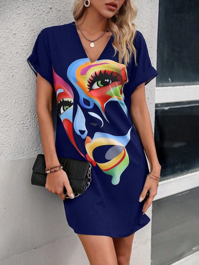Figure Graphic Batwing Sleeve Tunic Dress - Image 4