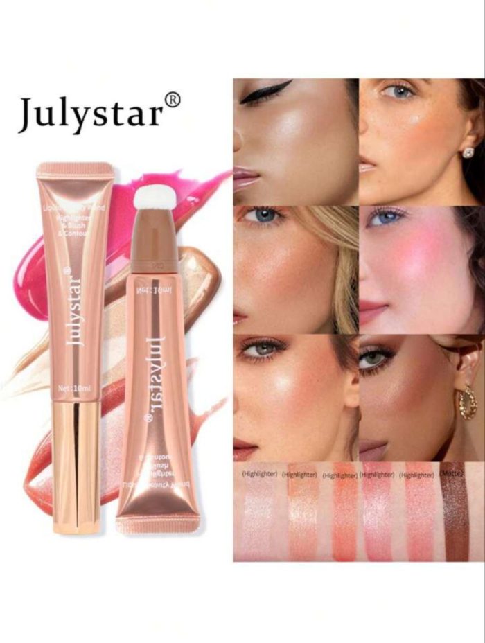 Liquid Highlighter & Blush & Contour, Long-lasting Hydrating Lightweight Blush Apricot - Image 7