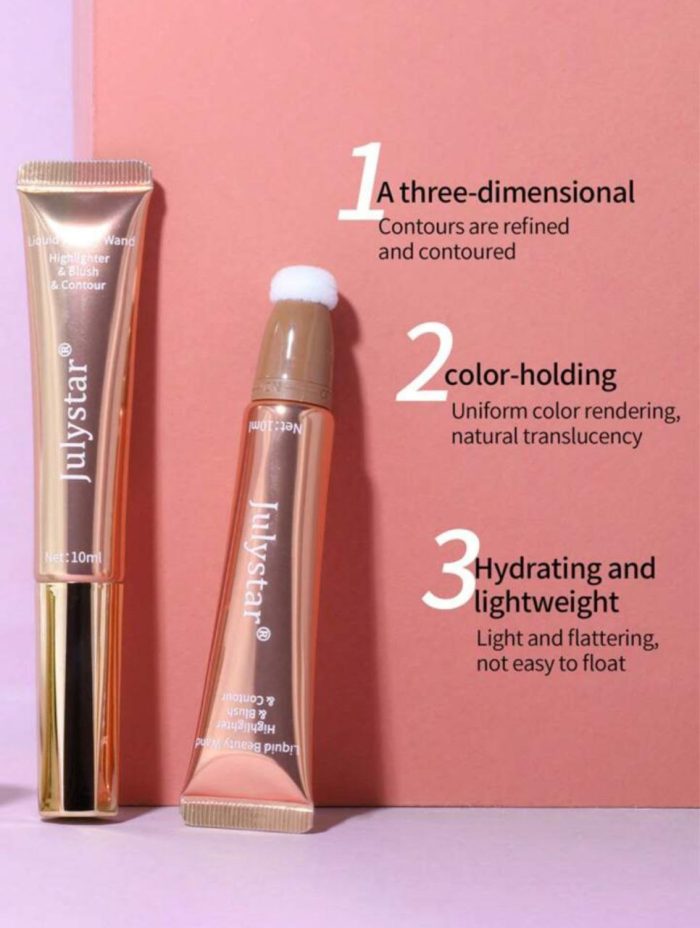 Liquid Highlighter & Blush & Contour, Long-lasting Hydrating Lightweight Blush Apricot - Image 2