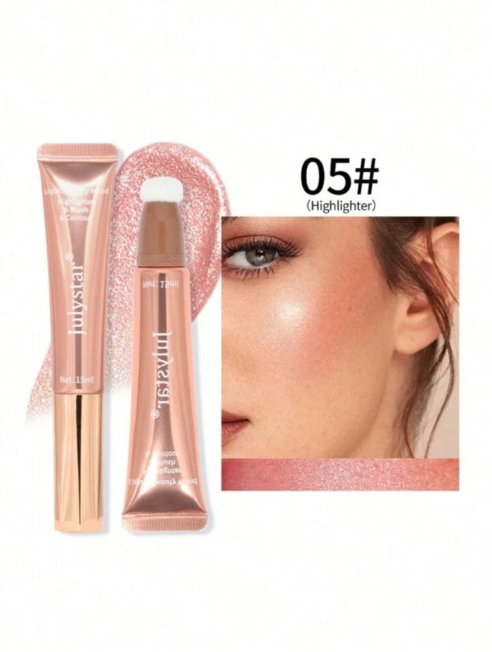 Liquid Highlighter & Blush & Contour, Long-lasting Hydrating Lightweight Blush Apricot