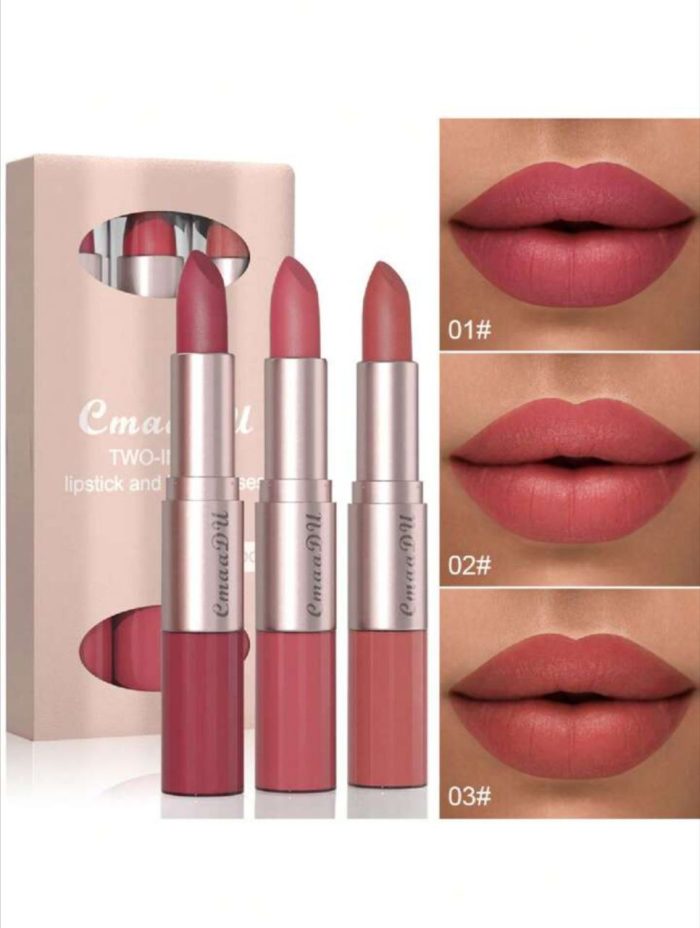 Liquid Lipcolor,Long-lasting Lip Gloss, 3pcs Double-ended Waterproof Lipstick