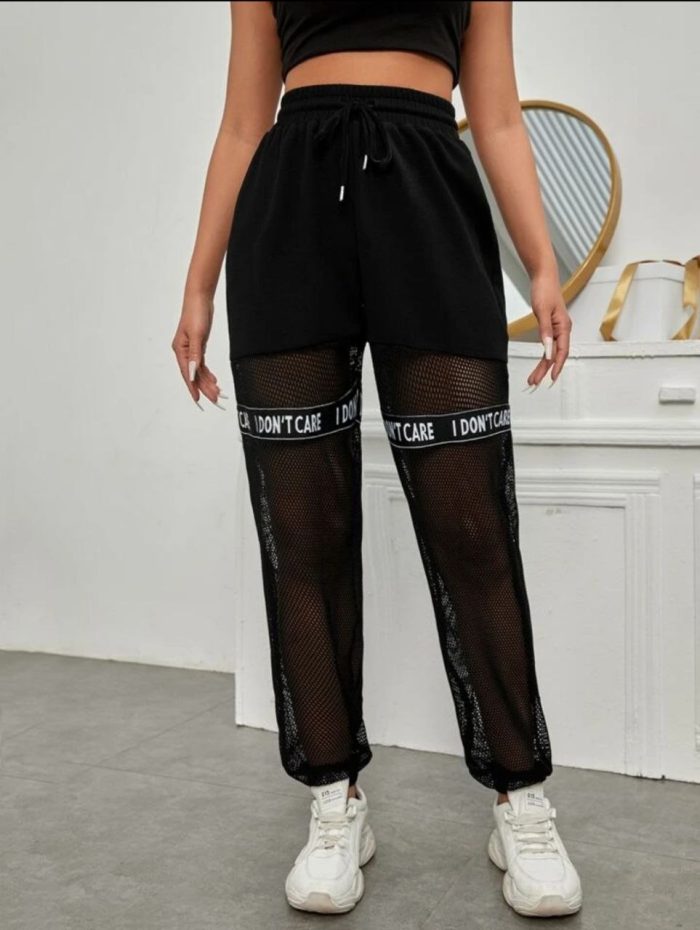 SHEIN EZwear Letter Taped Mesh Pants