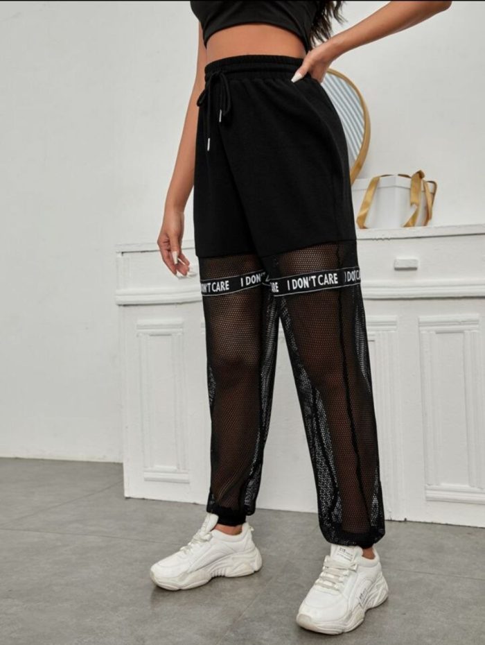 SHEIN EZwear Letter Taped Mesh Pants - Image 3