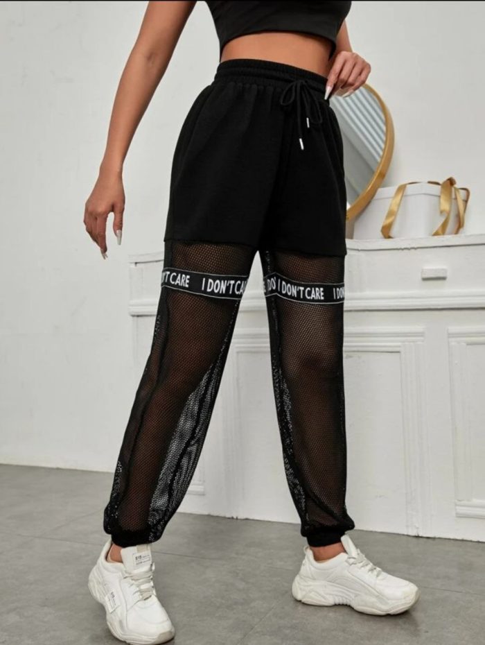 SHEIN EZwear Letter Taped Mesh Pants - Image 4