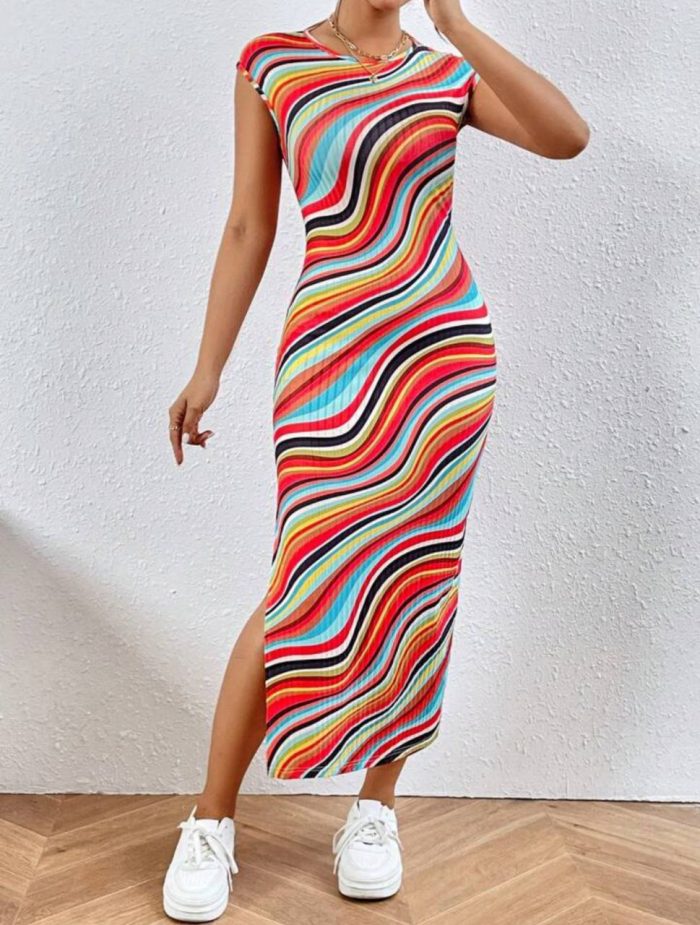 SHEIN VCAY Allover Print Split Thigh Dress