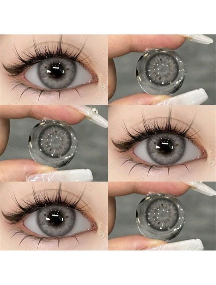 1 Pair Yearly Disposable Soft Colored Contact Lenses With Natural Black Border And Large Diameter For Dating Or Daily Wear Grey