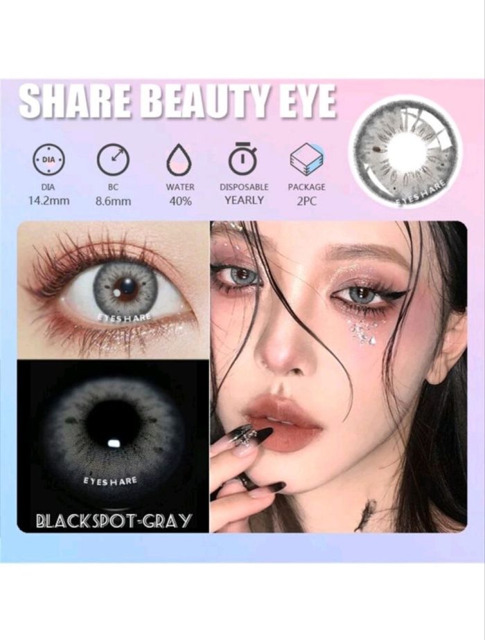 1 Pair Yearly Disposable Soft Colored Contact Lenses With Natural Black Border And Large Diameter For Dating Or Daily Wear Grey - Image 4