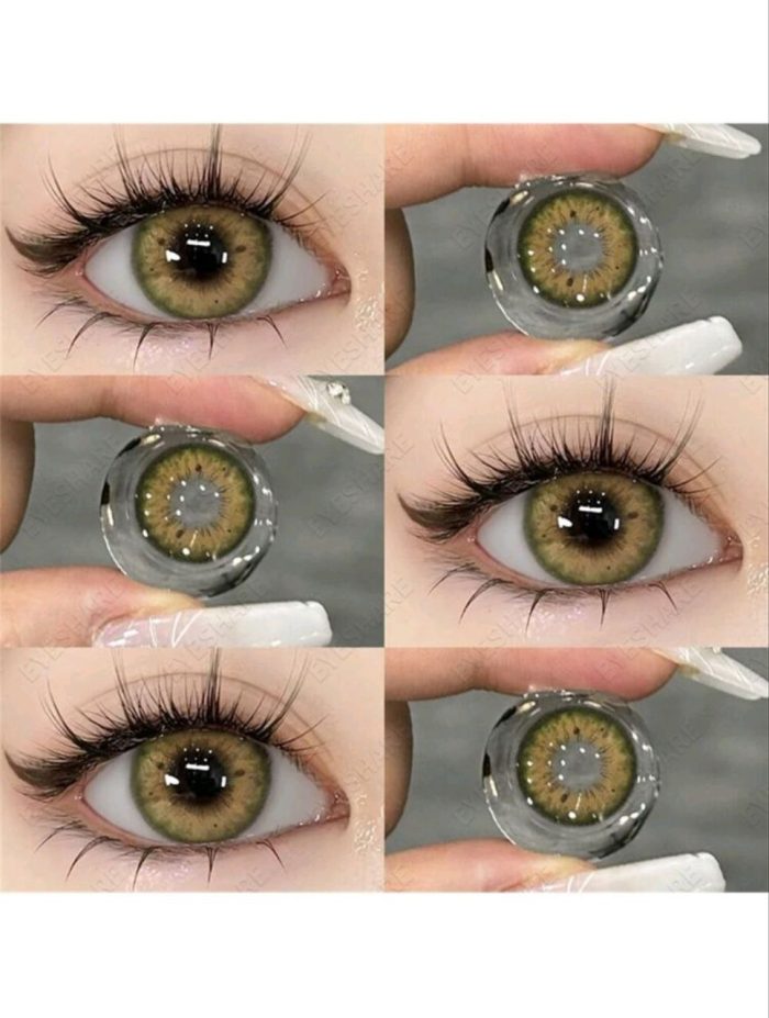 1pair Soft Colored Contact Lenses With Large Diameter And Natural Black Pattern, Yearly Disposable, Suitable For Date And Daily Wear Green