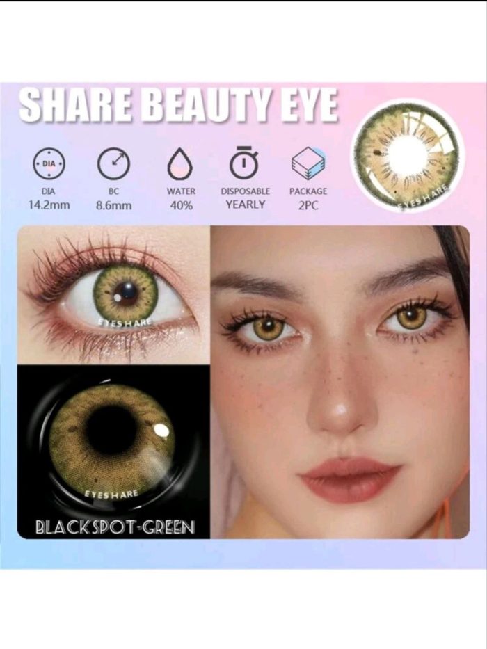 1pair Soft Colored Contact Lenses With Large Diameter And Natural Black Pattern, Yearly Disposable, Suitable For Date And Daily Wear Green - Image 2