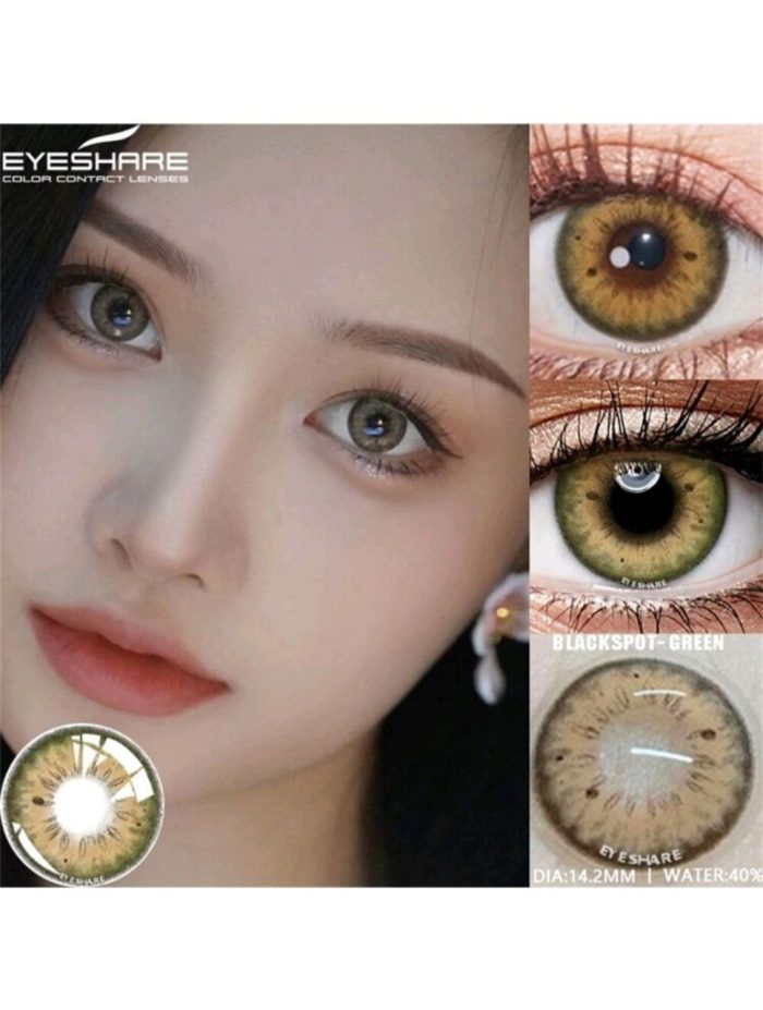 1pair Soft Colored Contact Lenses With Large Diameter And Natural Black Pattern, Yearly Disposable, Suitable For Date And Daily Wear Green - Image 3