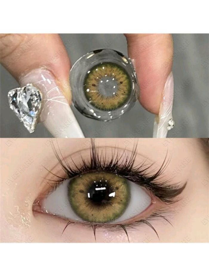 1pair Soft Colored Contact Lenses With Large Diameter And Natural Black Pattern, Yearly Disposable, Suitable For Date And Daily Wear Green - Image 4