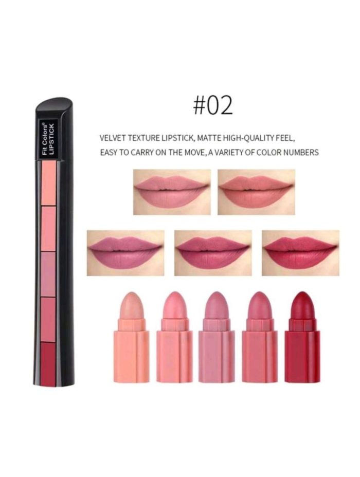 Fit Colors Matte 5 Colors Lipstick Set, Creative 5pcs Lipstick Case Nude Pink - Image 2