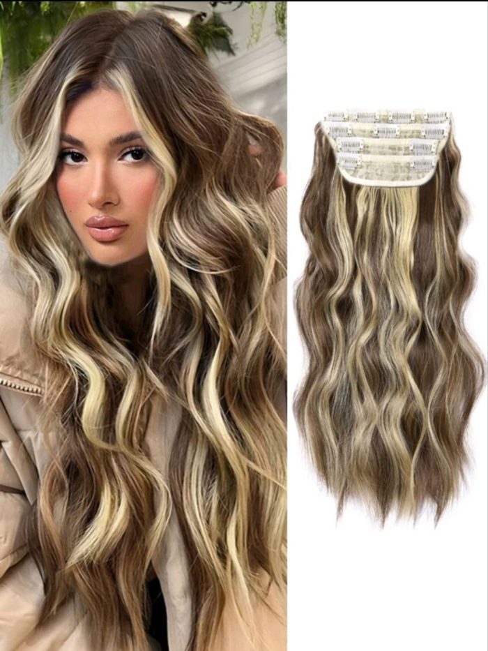 Four-piece wig 20-inch clip hair curly hair four-piece foreign trade curly wig piece water ripple wig four-piece