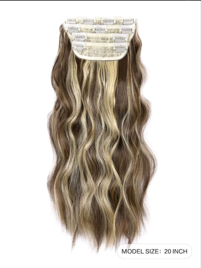 Four-piece wig 20-inch clip hair curly hair four-piece foreign trade curly wig piece water ripple wig four-piece - Image 2