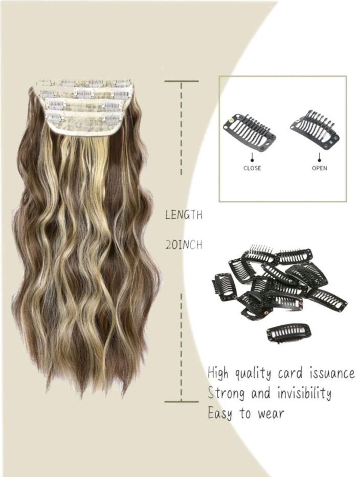 Four-piece wig 20-inch clip hair curly hair four-piece foreign trade curly wig piece water ripple wig four-piece - Image 4