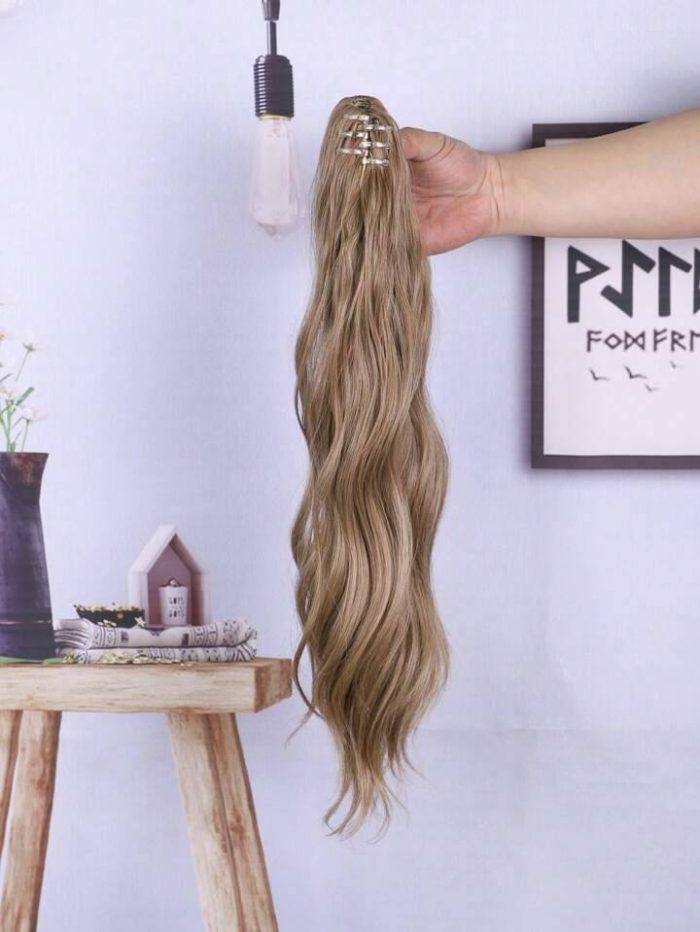 Natural Long Curly Synthetic Ponytail Hair Extension Brown - Image 4