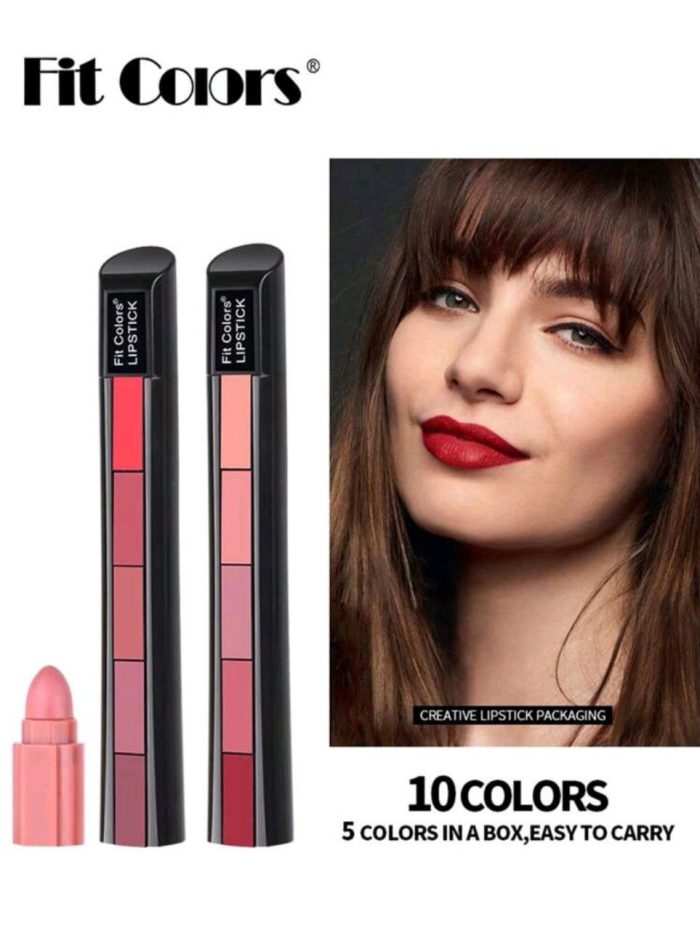 Fit Colors Matte 5 Colors Lipstick Set, Creative 5pcs Lipstick Case Nude Pink