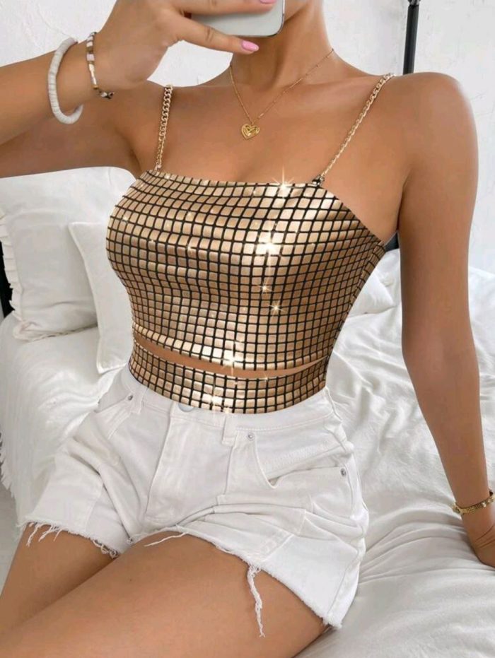 SHEIN BAE Metallic Crop Cami Top