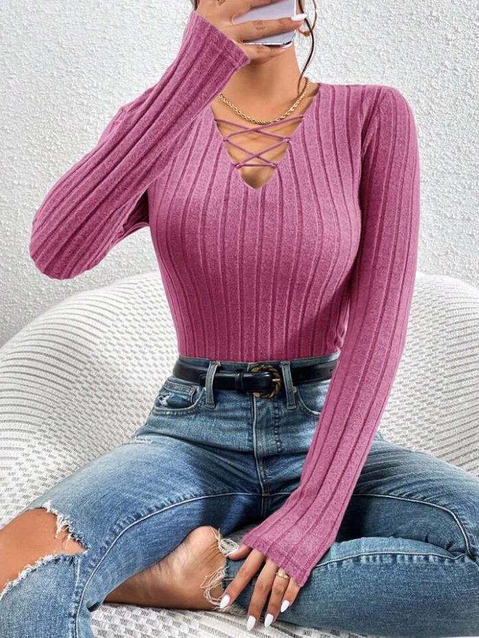 SHEIN Essnce Crisscross Front Ribbed Knit Tee