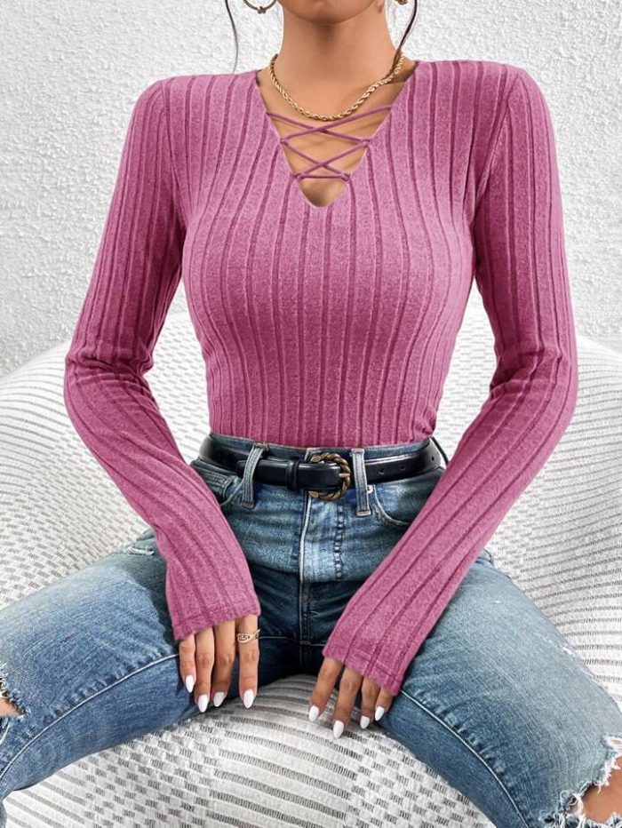 SHEIN Essnce Crisscross Front Ribbed Knit Tee - Image 4