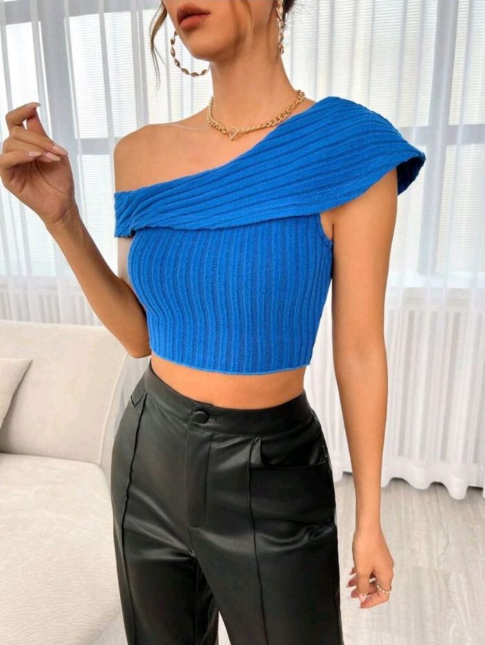 SHEIN Privé Asymmetrical Neck Crop Top - Image 5