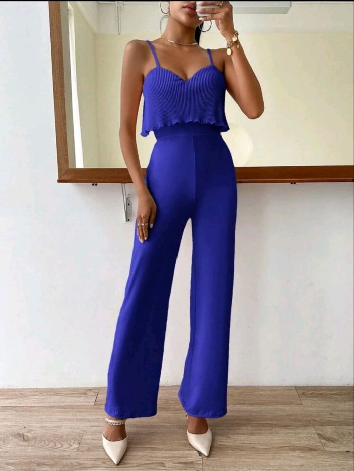 SHEIN Privé Solid Lettuce Trim Cami Jumpsuit
