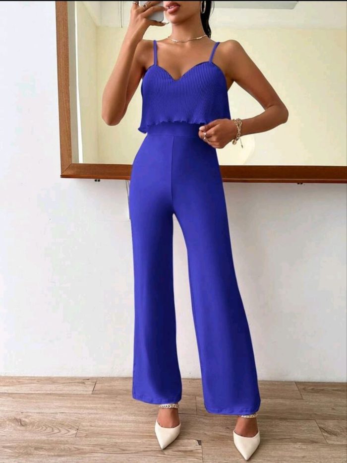 SHEIN Privé Solid Lettuce Trim Cami Jumpsuit - Image 3