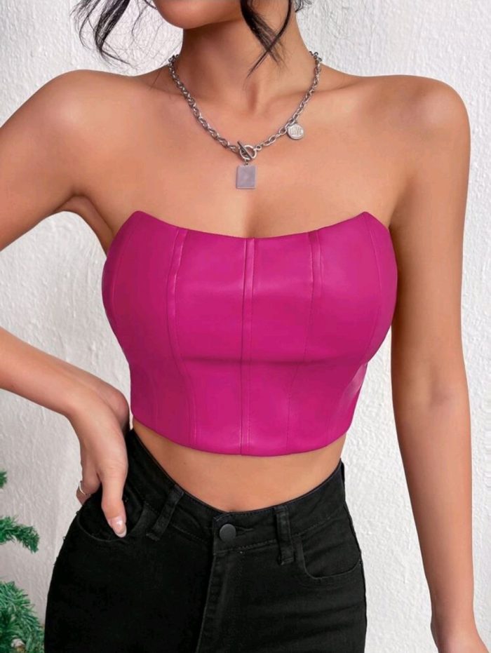 SHEIN Privé Solid PU Crop Tube Top - Image 5