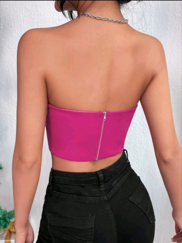 SHEIN Privé Solid PU Crop Tube Top - Image 2