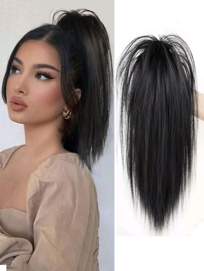 Synthetic Waterfall Long Straight Hair Claw Clip Ponytail Extension Black