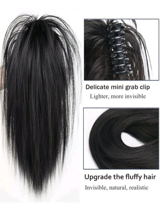 Synthetic Waterfall Long Straight Hair Claw Clip Ponytail Extension Black - Image 2