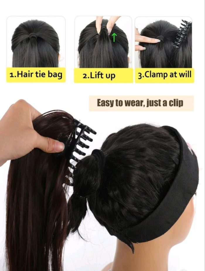 Synthetic Waterfall Long Straight Hair Claw Clip Ponytail Extension Black - Image 4