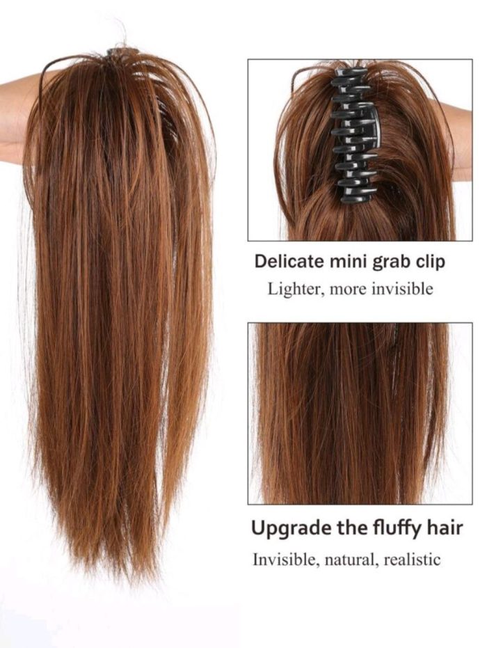 Women's Party Synthetic Long Straight Hair Claw Clip Ponytail Extension Hairpiece Light Brown - Image 2