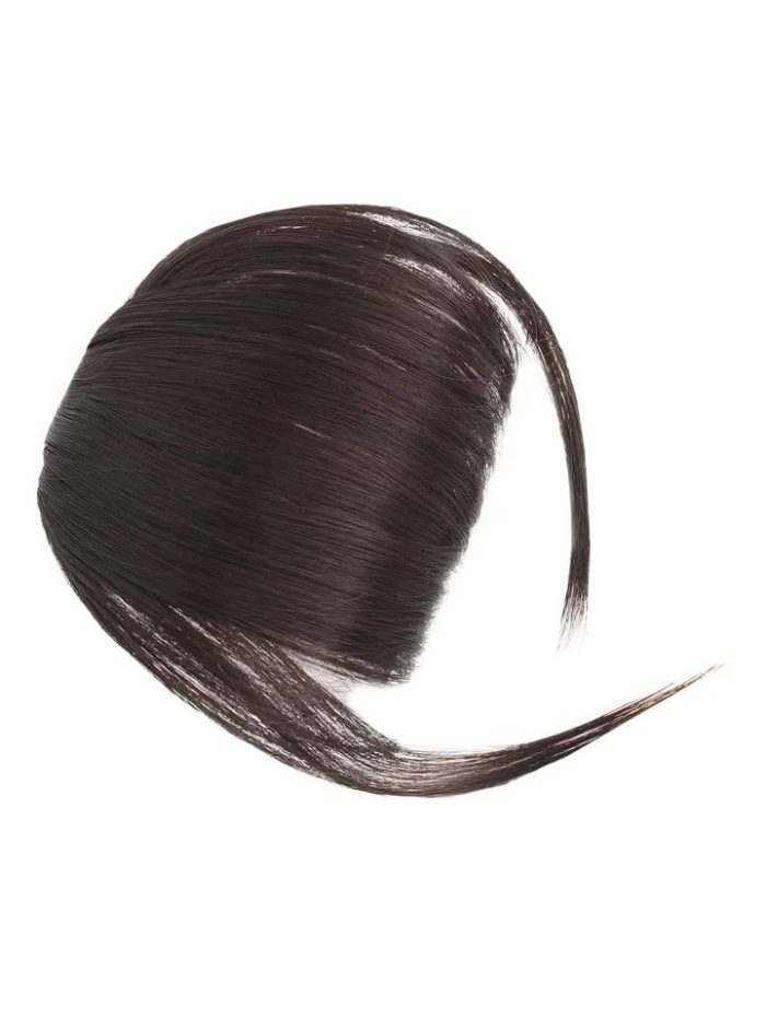 synthetic wig bangs hair clip French Bangs Thick Bangs Extensions Neat with Temples Clip on Air Bangs Hairpieces (French Bangs, (Brown-black)) - Image 4
