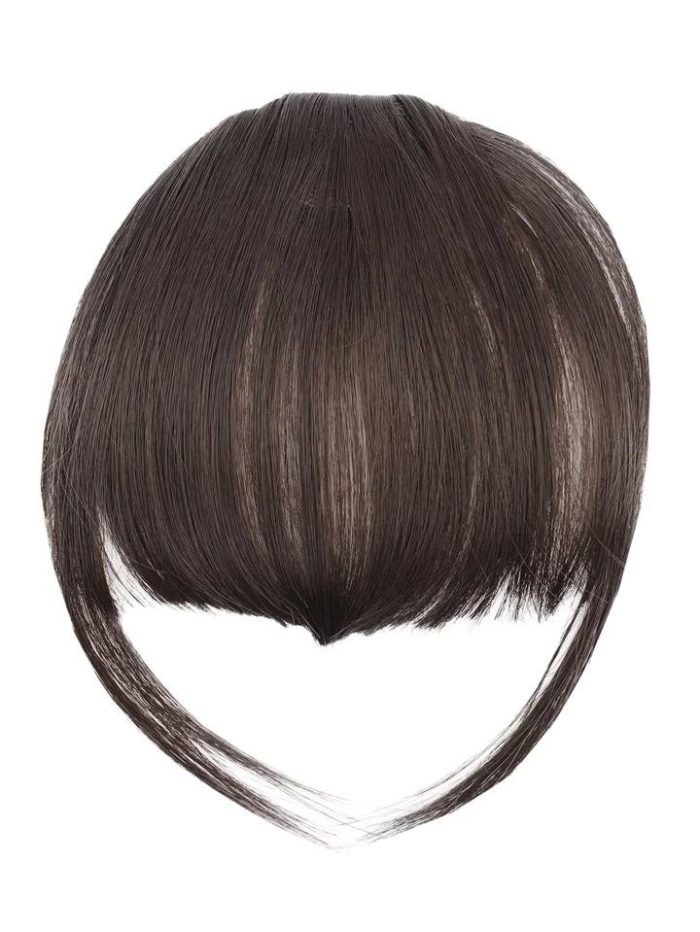 synthetic wig bangs hair clip French Bangs Thick Bangs Extensions Neat with Temples Clip on Air Bangs Hairpieces (French Bangs, (Brown-black)) - Image 2
