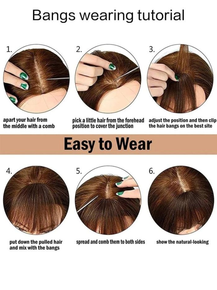 synthetic wig bangs hair clip French Bangs Thick Bangs Extensions Neat with Temples Clip on Air Bangs Hairpieces (French Bangs, (Brown-black)) - Image 5