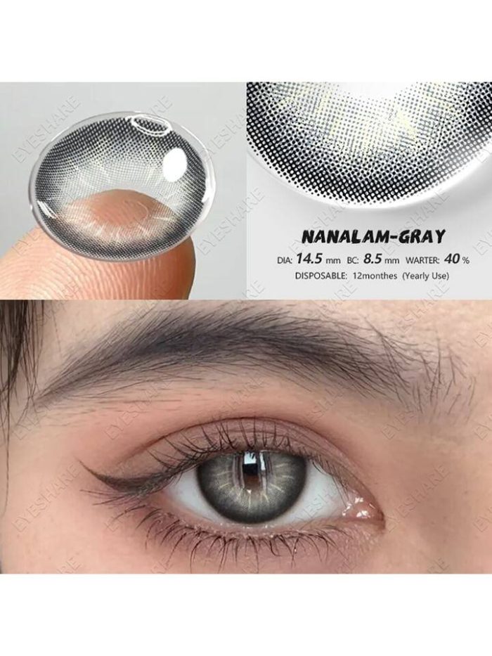 1 Pair Grey Color Contact Lens Eye Makeup Yearly Use 14mm - Image 2
