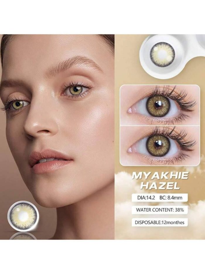 1 Pair Natural Color Soft Contact Lens for Eyes Myakhie Beauty Makeup Cosmetic Lenses Yearly Use 14.2mm Hazel