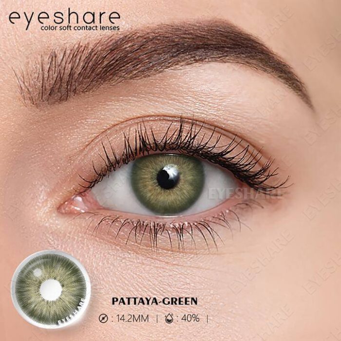 1 Pair Green Colored Contact Lenses Eye Makeup 14.2mm Yearly Use - Image 2