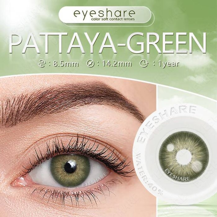 1 Pair Green Colored Contact Lenses Eye Makeup 14.2mm Yearly Use - Image 4