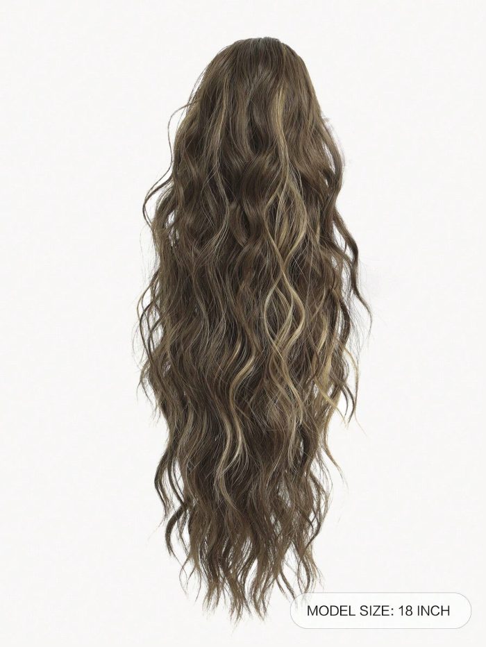 18" Ponytail Extension Claw Long Multi Layered Hair Fluffy Brown with Caramel Blonde Highlights Hair Extensions Piano Color - Image 2