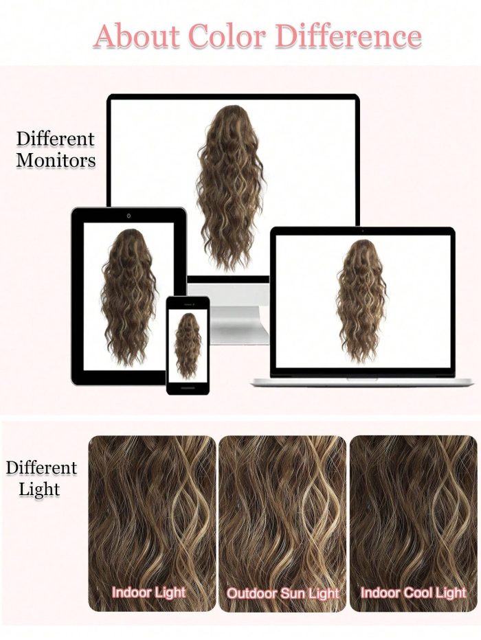 18" Ponytail Extension Claw Long Multi Layered Hair Fluffy Brown with Caramel Blonde Highlights Hair Extensions Piano Color - Image 7