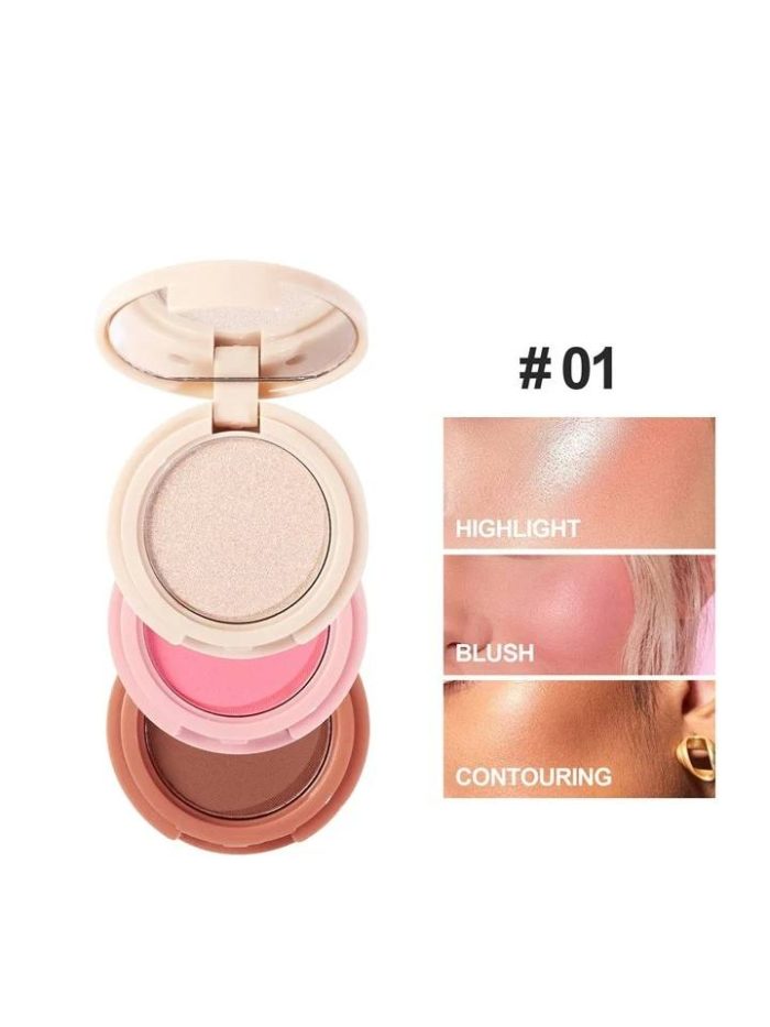 1pc Highlighter, Blush, Contour 3in1 Cosmetic Palette